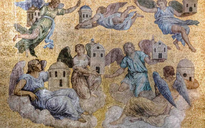 Basilica di San Marco, mosaico a soffitto: angeli con modelli di Chiese
