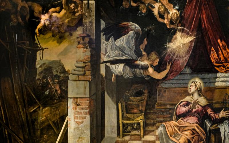 Quadro di Tintoretto: l'annunciazione al piano terra della Scuola Grande di San Rocco